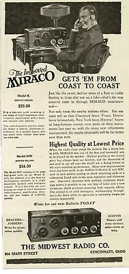 1924 Midwest Radio Miraco Model K Tabletop Vintage Print Ad • $22.50
