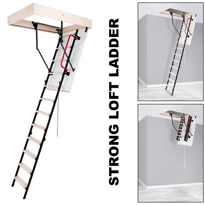 £160.98 • Buy Metal Wood Folding Loft Ladder Hatch 55cm X 110cm (H-280cm) Timber Attic Stairs