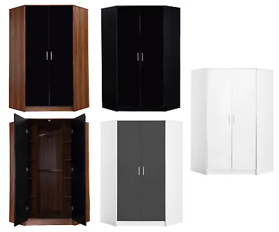 REFLECT High Gloss 2 Door Corner Wardrobe 2 Hanging Rails + 10 Shelves 4 Colours • £299.99