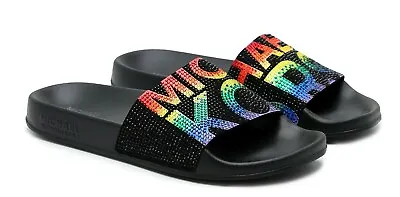 Michael Kors Womens Gilmore Rainbow🌈Pride Pool Slide Sandals Size 7 • $69.99