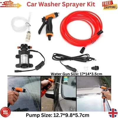12V Car Washer Water Pump Kit Sprayer Cleaner Hose Portable High Pressure Wash • £16.49