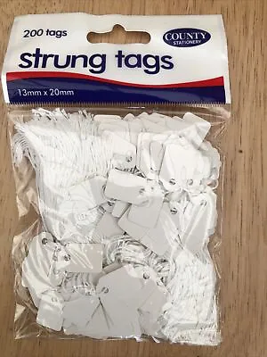 £2.99 • Buy White Strung Tags Display Jewelry Price Retail Tie On String 13x20mm - Pack 200