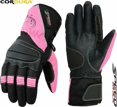 Ladies Pink & Black Womens Motorbike Motorcycle Motocross Textile Leather Gloves • £14.99