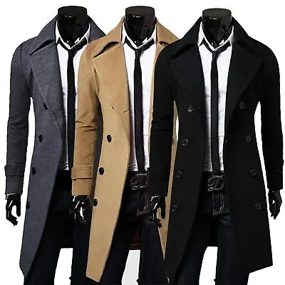 £12.95 • Buy Mens Winter Trench Coat Double Breasted Long Jacket Outwear Overcoat Shirt Tops