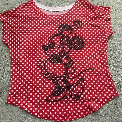 Disney Parks Minnie Mouse Polka Dots Tee Top Large Women Large Red White Black • £9.65
