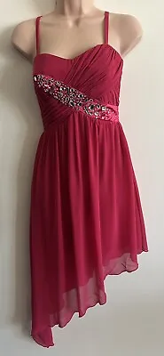 Lipsy Babydoll Dress Pink Size 8 Asymmetric Floaty Chiffon Prom Party Diamanté • £31.49