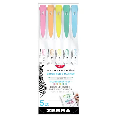 Zebra Mildliner Brush Double Ended Artist Markers - Set Of 5 • $19.99