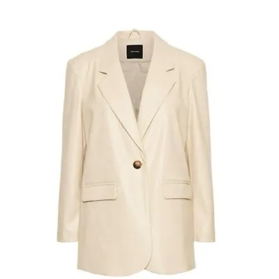 NWT Women $115 Vero Moda Olivia Faux Leather Blazer  In BIRCH DETAIL CRME XL • $75