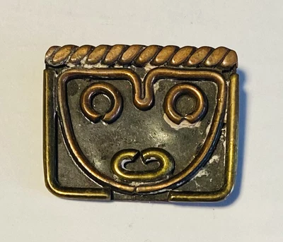 $13 • Buy Vintage MCM  Mexico Copper Brass Aztec Mayan Face Folk Art Brooch Pin Mexican