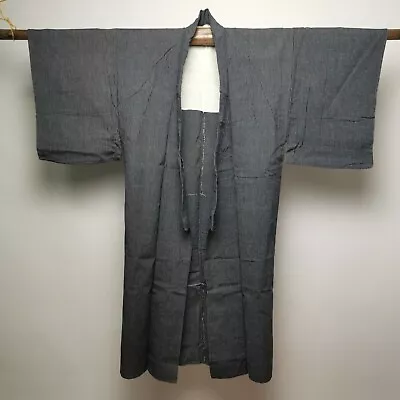 7 Japanese Kimono Vintage Mens Samurai / Gray Stripe / Cotton / Haori Robe • $51