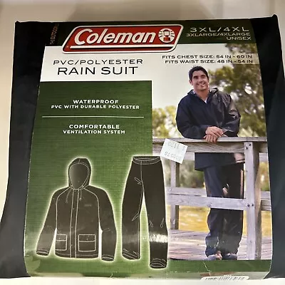 Coleman 35MM PVC/Polyester Rain Suit Welded & Sewn Seams Size  3XL/4XL Black.D-1 • $12.99