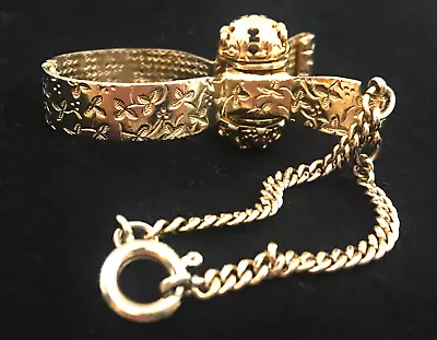 Glove Handkerchief Clip Holder Purse Chain Embossed Ornate Gold Tone Vintage • $14.99