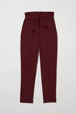 H&M Paperbag Trousers Burgundy Women's Size 12 Eur 40 • £8