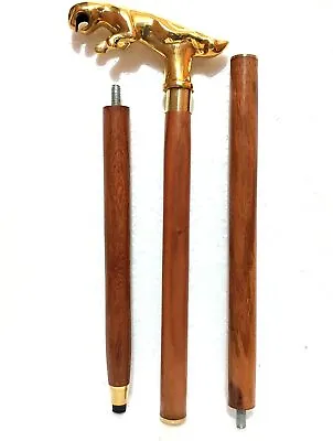 $29.70 • Buy Antique Mallard Brass Jaguar Head Handle Vintage Brown Wooden Walking Stick Cane