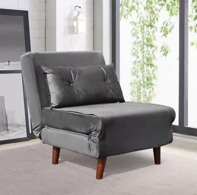 Small Single Sofa Bed Chair Velvet Fabric Armchair Sleeper Chair Chaise Pull Out • £179.99