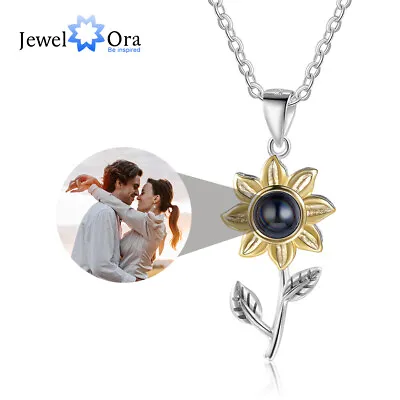 Personalize 925 Silver Women Sunflower Projection Photo Necklace Mother Mom Gift • £16.79