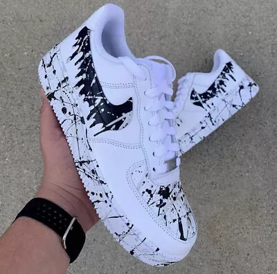 $208.94 • Buy Nike Custom Air Force 1  Cookies N Cream V2  And Splatter Shoes White Black Mens