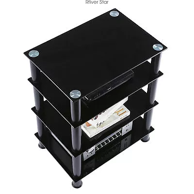 Audio And Video Media Stand With 4 Tier Tempered Glass Shelves • $68.99