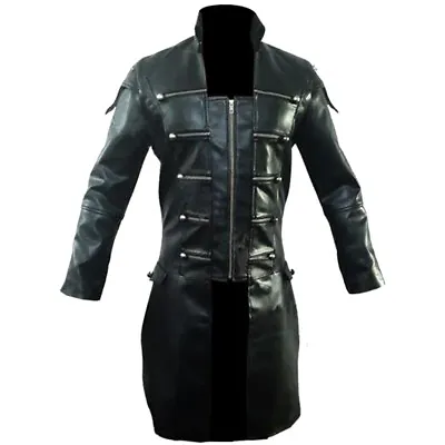 Men Real Black Leather Goth Matrix Trench Coat Steampunk Gothic Van Helsing • £108.99