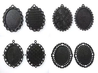 £5.51 • Buy 8 X Large Black 30x40mm Oval Cameo Cabochon Settings Pendant Trays Blanks Bezel