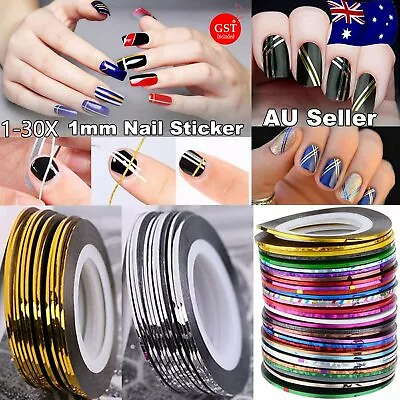 $4.99 • Buy 1/10/30pcs Nail Art Striping Tape Metallic Line Sticker Rolls Manicure DIY Mixed