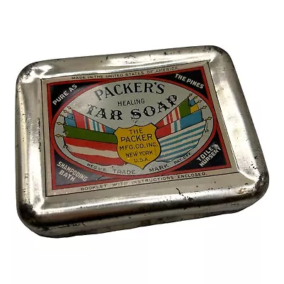 Vintage Packer's  Healing Tar Soap  Tin Metal Box Keepsake Collectible • $11.99