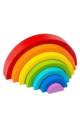 Rainbow Wooden Stacker Building Blocks Stacking Nesting Montessori Baby DIY Toy • £7.99