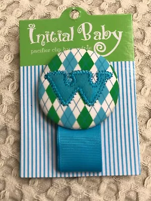 Baby Argyle Blue Green Initial Monogram  W  Pacifier Clip Mud Pie • $7.95