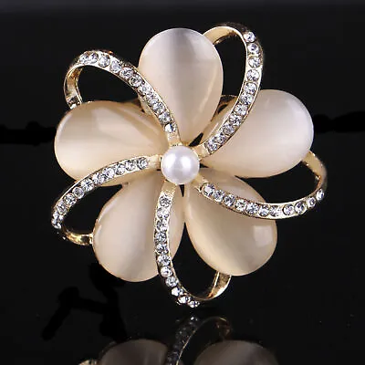 £6.35 • Buy New Gold Flower Pearl Brooch Diamante Crystal Wedding Party Bridal Gift Broach