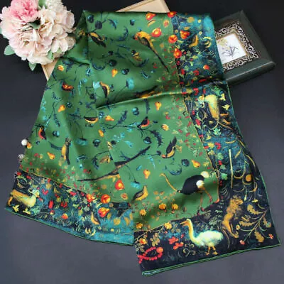 Women 41 Square Mulberry Silk Scarf Vintage Shawl Print Hand Rolled Gift • $22.32