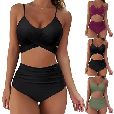 $25.82 • Buy Womens Sexy Soild Print Bikini Set Push Up Bathing Swimwear High Waist Swimsuit