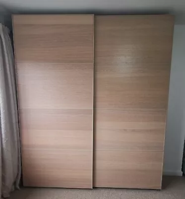 IKEA Pax Wardrobe - Oak Effect With Sliding Doors Width 200cm Height 236cm • £150