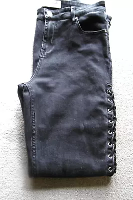 Vintage Lace Up Leg  Black Jeans Skinny Jeans Slim Leg Size 10 • £14.99
