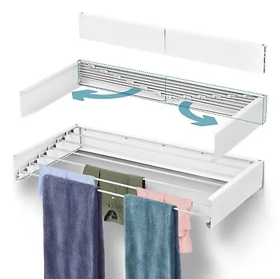 Wall Mounted 100cm Airer Towel Drying Rack Extendable Clothes Dryer White • £34.99