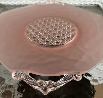 Depression Glass Plate Pink Frosted Vintage Handle Bubble MCM Granny Core • $29.99