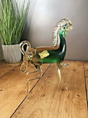 £75 • Buy 8.5  Murano Sommerso Green Amber Clear Glass Horse Archimede Seguso Mid Century