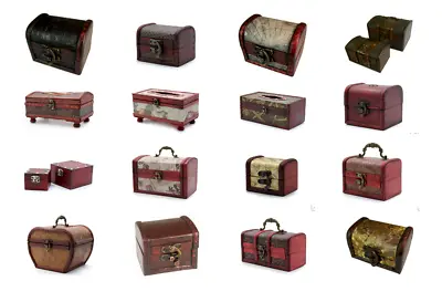 Wooden Decorative Box Wood Treasure Chest Trinket Vintage Storage Tissue Boxes • £11.65