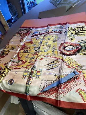 Vintage Alaska Map Silk Scarf Hand-rolled Stitched Edges  30  X 30  • $14.99