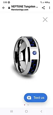 NEPTUNE Tungsten Carbide Ring With Black And Blue Carbon Fiber And Blue Sapphire • $119