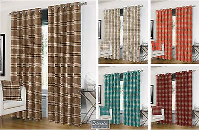 Luxurious Ring Top Eyelet Lined Plaid Check Ready Made Curtain Pair - 5 Colours • £43.95