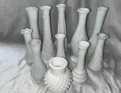 Lot Of 11 Milk Glass Bud Vases - See Pictures & Read Description • $35