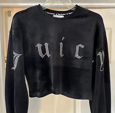 Juicy Couture “Licorice” L/S Velour Crew Bling Bling Shirt (XS) NWT $89 • $18.88