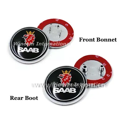 2x Saab Badge 9-39-5 Set Boot Back & Bonnet Front Logo Emblem 68mm Black • $13.99