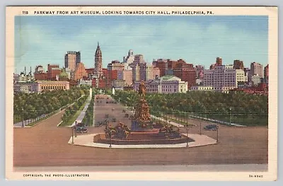 Postcard Philadelphia Pennsylvania Parkway From Art Museum Looking At City Hall  • £4.82