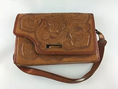 Vintage ~ Mexican Geniune Leather Handbag / Purse ~ Floral Pattern ~ 50s/60s • $29.99