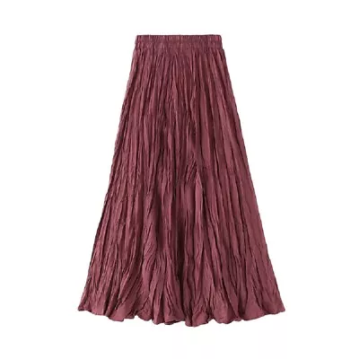 Women's Pleated Skirt Satin Midi A Line Prom Party Summer Spring Double Layer • £15.54