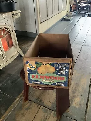 Vtg California Fruit Exchange Elmwood Pear Wooden Wood Box Crate Original Label • $40