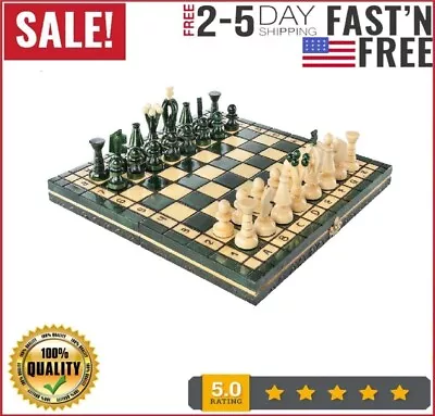 Wooden Folding Chess Set Paris BLUEBERRY Wooden International Board Vintage • $49.99