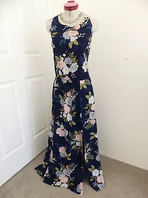 SERRA Navy Blue Maxi DRESS Size 14 BNWT NEW Floral Splits Holiday Travel Beach • $28