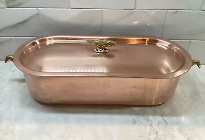 Antique Copper Fish Poacher Tin Lined Solid Brass Fish Handles • $275